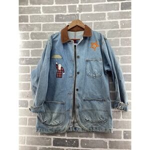 Sunbelt Denim Vintage Noahs Ark Applique‎ Chore Coat Blue Denim Jacket Small